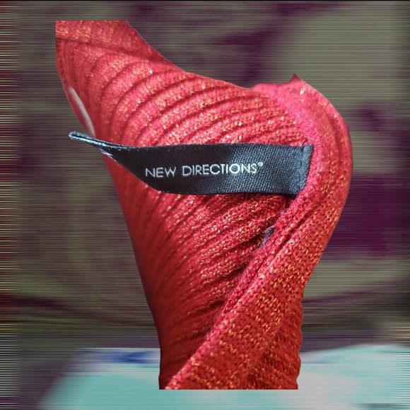 New Directions Sweater Tunic Blouse - Bell Sleeves - Red Sparkle Knit - Size L - Picture 2 of 9